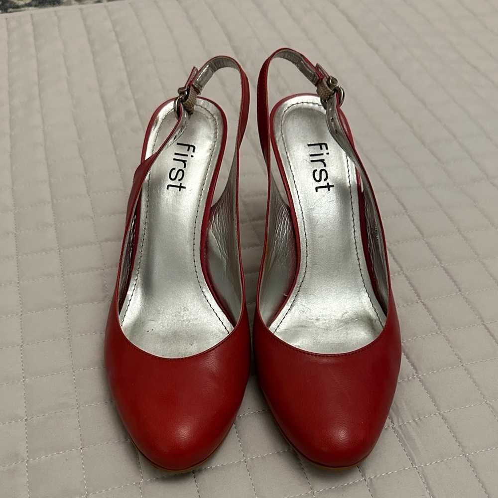 Red Slingback Pumps with Adjustable Strap